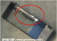 使用錫(Sn)鍍層的電源電感器(Power Inductors)，經過推力測試后，其焊點還保留在零件的端點上，所以推力比較高。