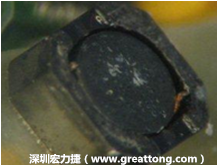 使用銀(Ag)鍍層的電源電感器(Power Inductors)，經過推力測試后，零件端點上已經看不到任何鍍層的痕跡了，所以其耐推力就比較小。